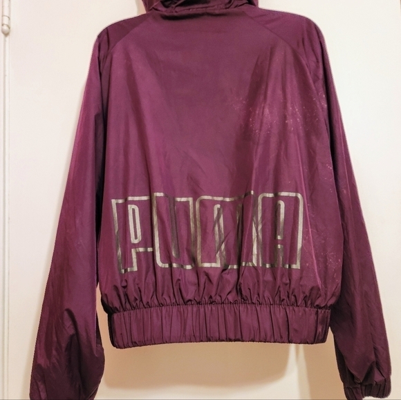 Puma After Glow Zip Hooded Cropped Jacket Large Purple Black - Picture 6 of 12